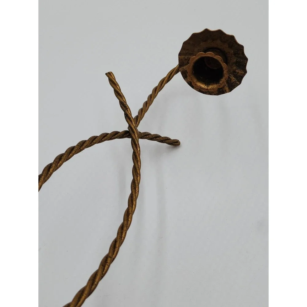 Vintage Pair Home Interior Gold Twisted Rope Candle Holders Wall Sconces